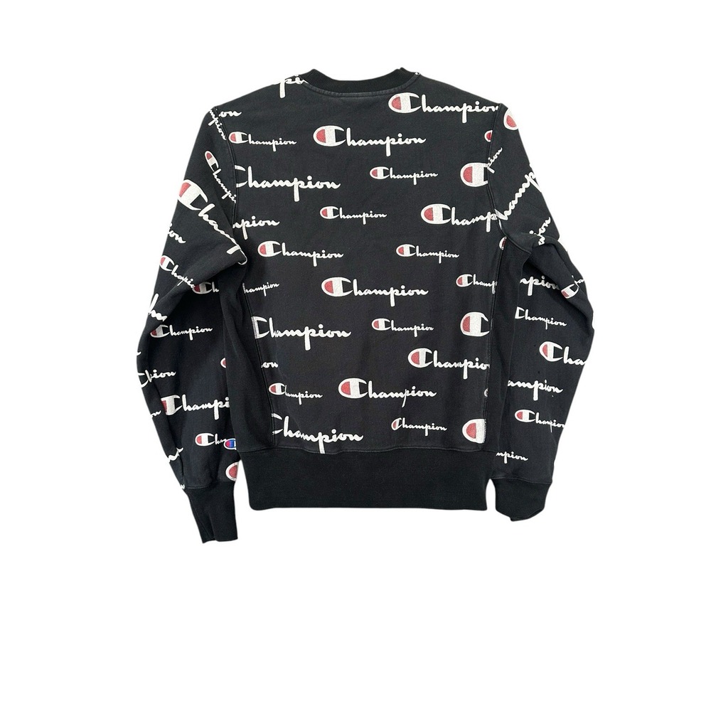 Vintage Champion Size Medium Reverse Weave Sweatshirt Black All over Print - Picture 2 of 6